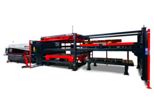 AMADA AMERICA INC., Laser Cutting System, 12kW REGIUS 3015 AJ fiber laser cutting system, 12kW REGIUS 3015 AJ fiber laser cutting system, REGIUS 3015 AJ, 3-axis linear drive technology, autonomous features, fiber laser cutting system, fiber laser cutting systems, AMS 3015 LL, Linear Loading, lens monitoring, collision recovery, automatic head recovery, nozzle change and centering