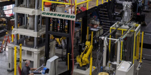 Jerry Letendre, Greenerd Press & Machine Co., Greenerd deep-draw press, FANUC robot, two-press production cell, hydraulic presses