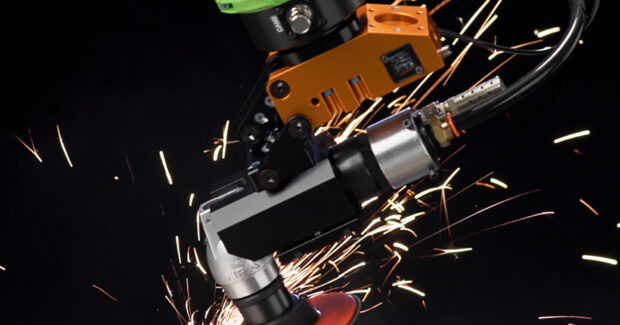 ATI Industrial Automation, robotic grinding and finishing, CGV-900 Compliant Angle Grinder, Novanta, flap discs, sanding wheels, wire brushes