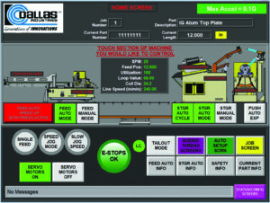 Feed Line with New Interactive Graphical Display Control, Dallas Industries, press feeding equipment, AIDA servo press, SpaceSaver styles, coil handling equipment, servo feeds, heavy-duty straighteners